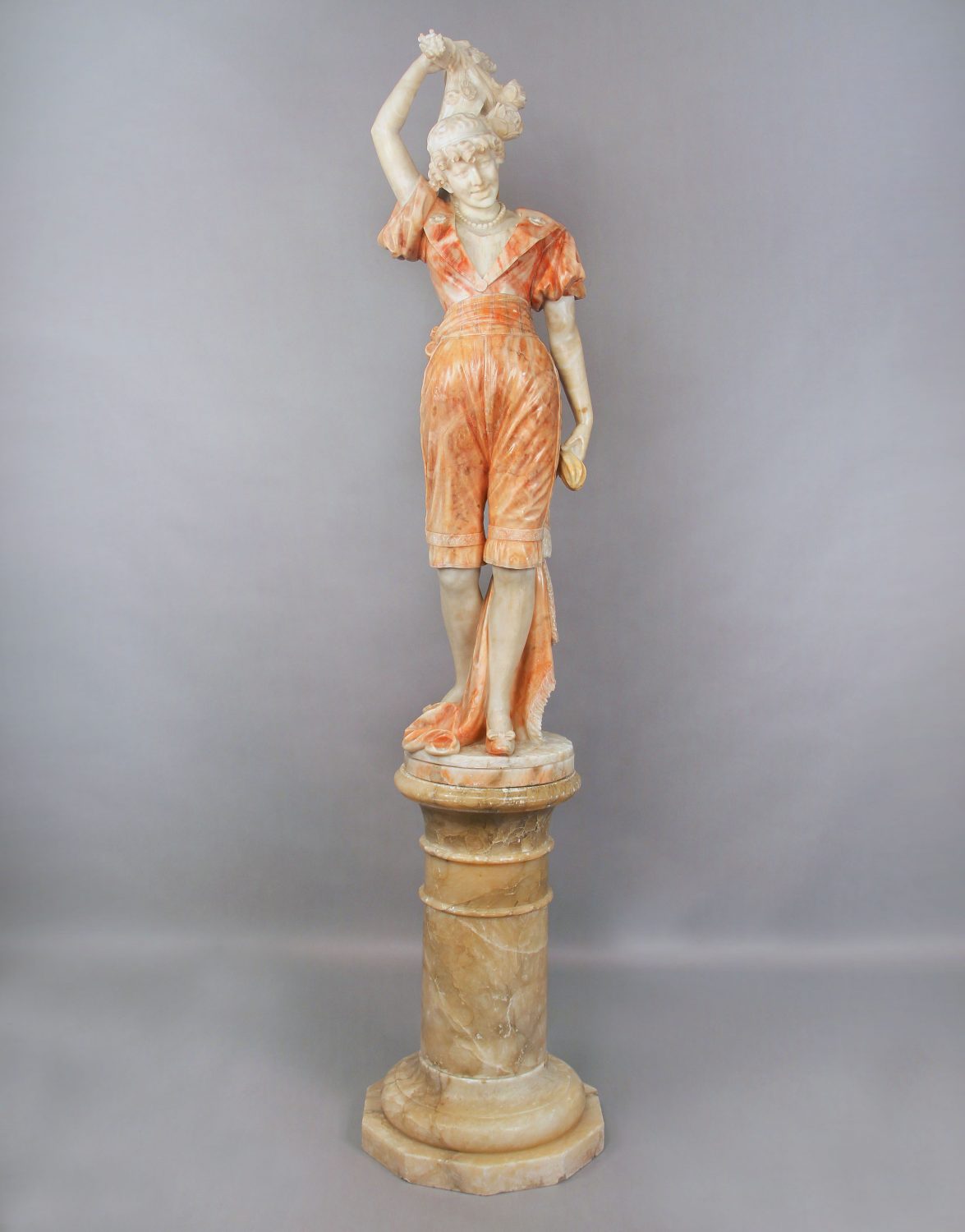 A Lovely Late 19th / Early 20th Century Carved Italian Alabaster Figure of a Woman with Flowers