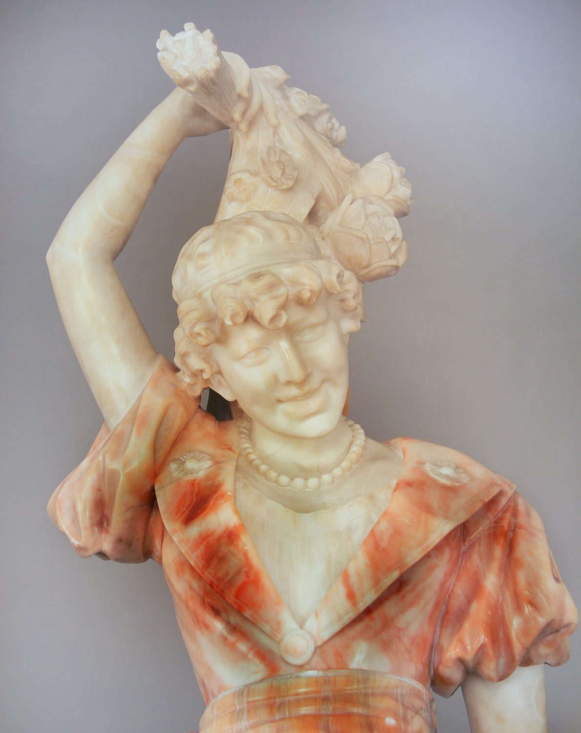 A Lovely Late 19th / Early 20th Century Carved Italian Alabaster Figure of a Woman with Flowers - Image 3