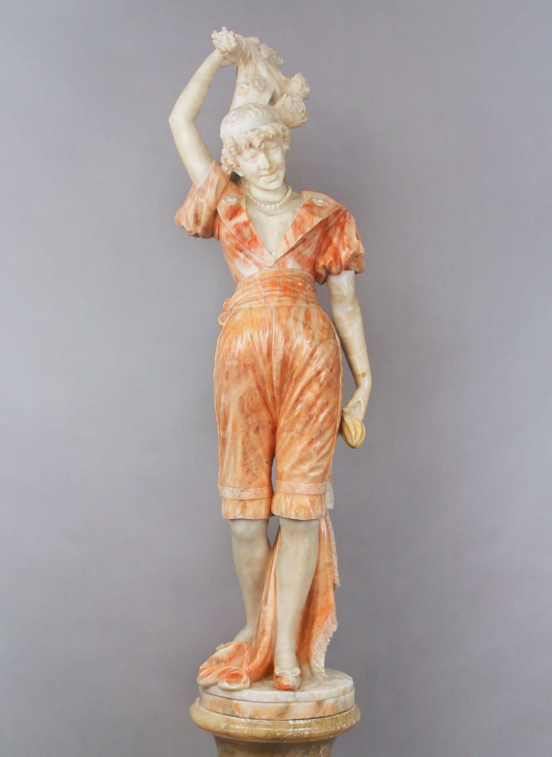 A Lovely Late 19th / Early 20th Century Carved Italian Alabaster Figure of a Woman with Flowers - Image 2