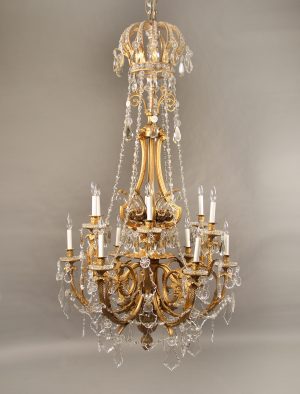 A Great Quality and Palatial Late 19th Century Gilt Bronze and Baccarat Crystal Twenty One Light Chandelier