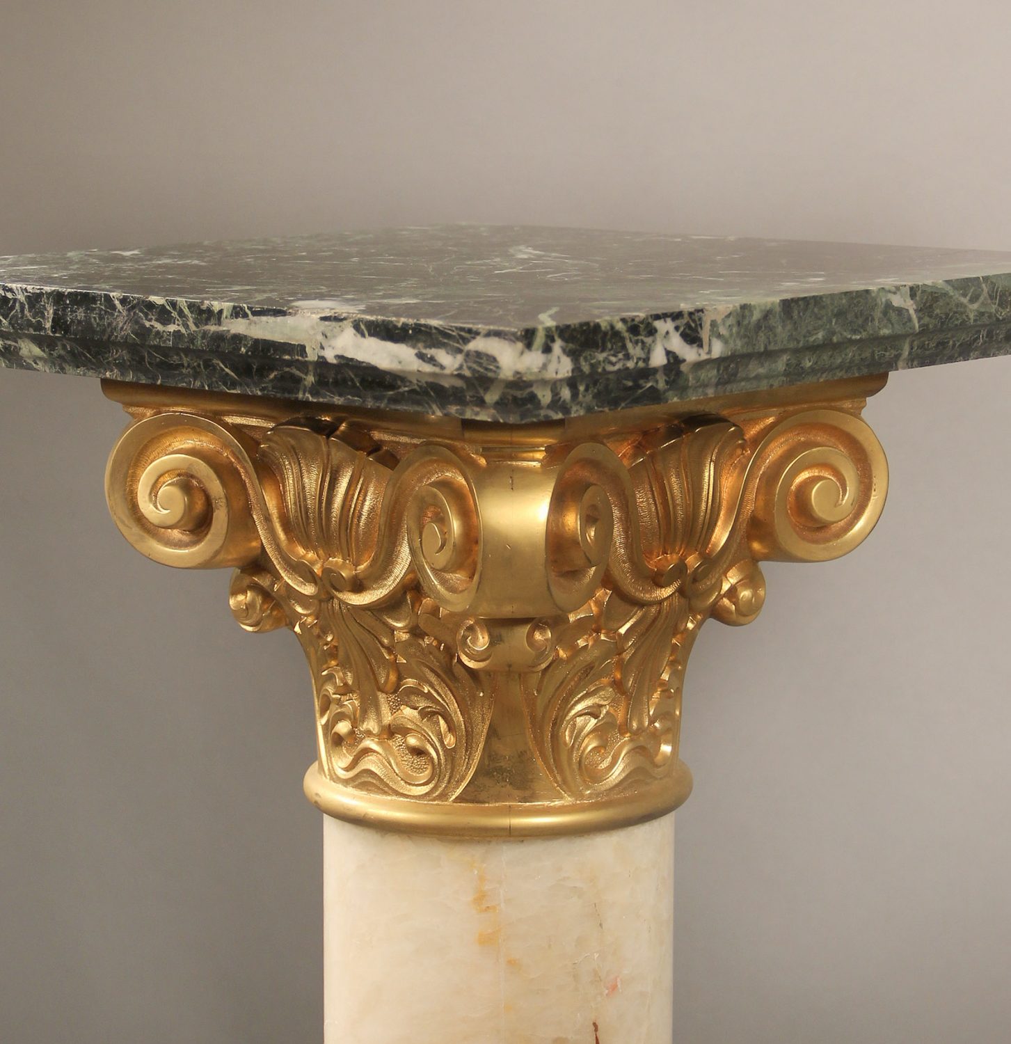 A Wonderful Late 19th Century Gilt Bronze Mounted Green and White Marble Pedestal - Image 2