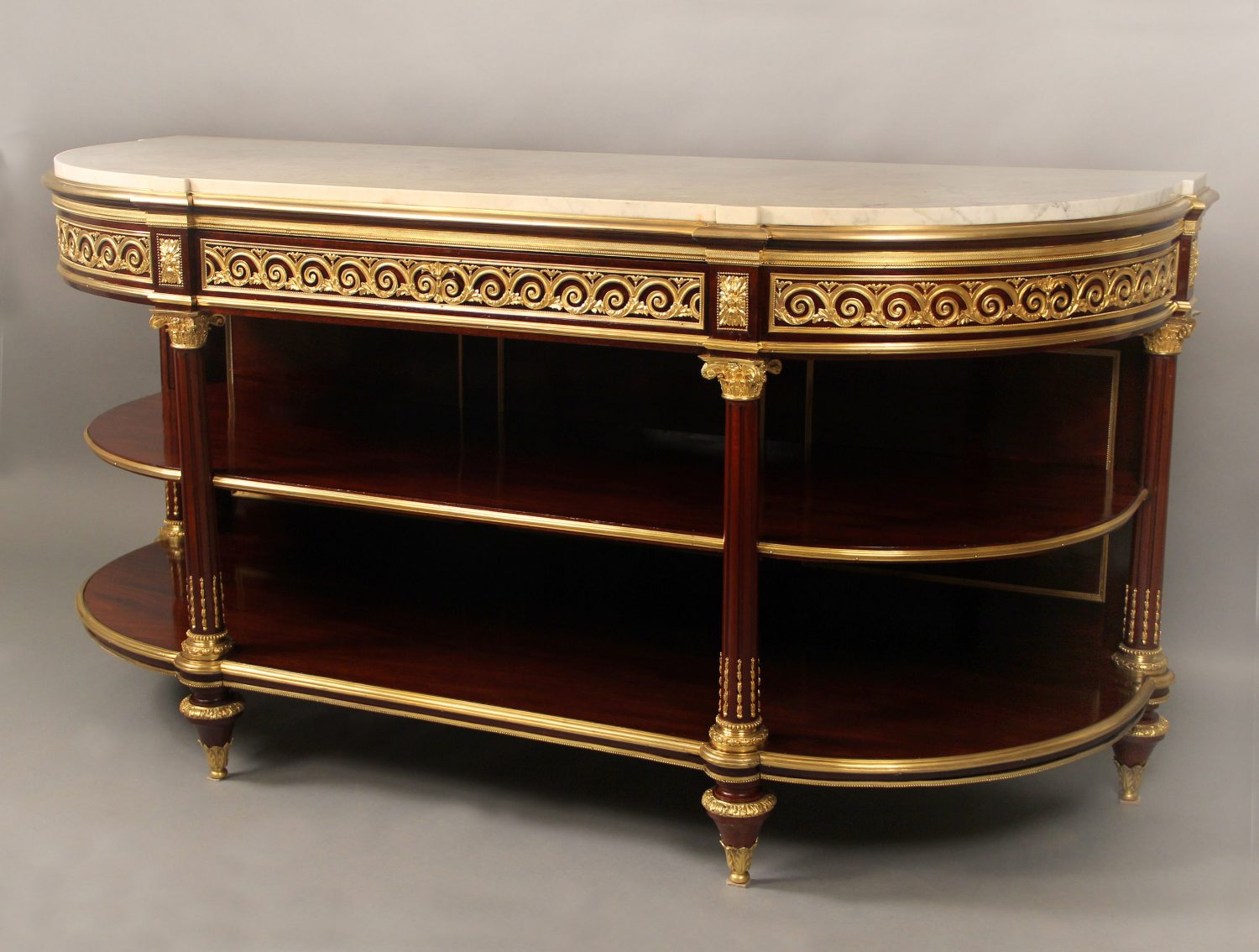 A Very Fine Late 19th Century Gilt Bronze Mounted Louis XVI Style Mahogany Three Tier Dessert Console / Server - Image 2