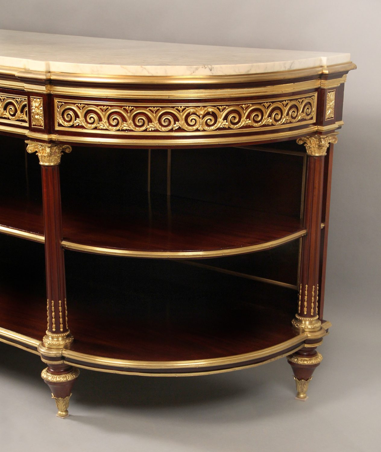 A Very Fine Late 19th Century Gilt Bronze Mounted Louis XVI Style Mahogany Three Tier Dessert Console / Server - Image 4