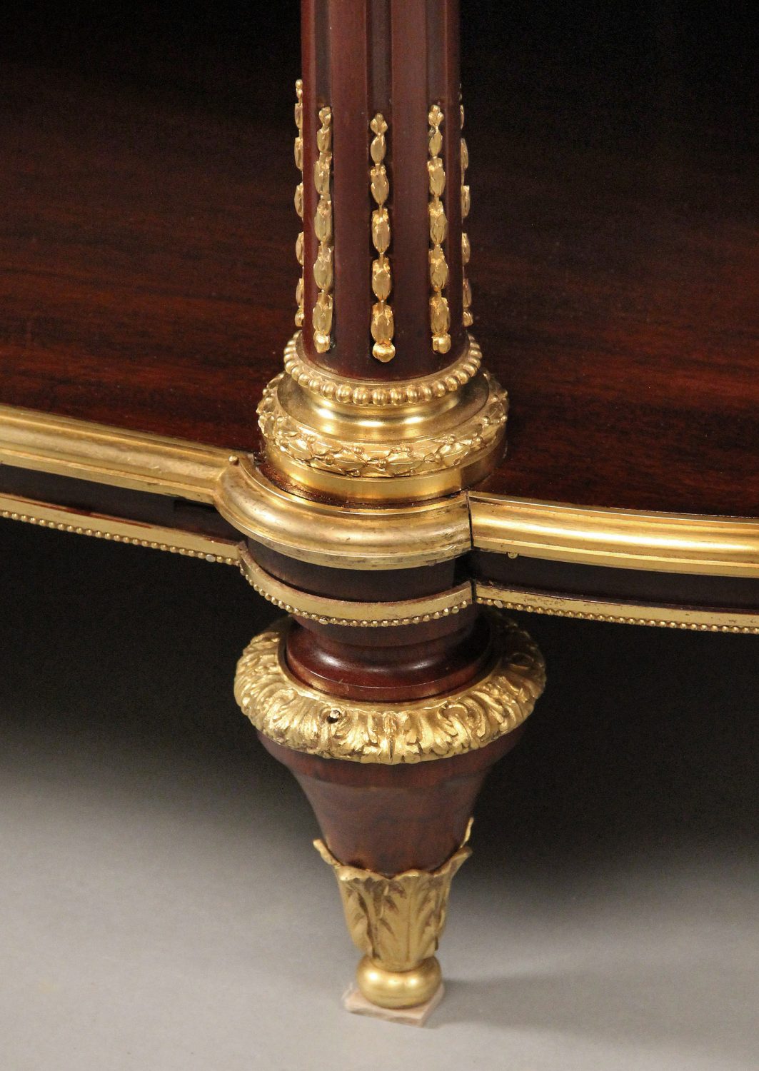 A Very Fine Late 19th Century Gilt Bronze Mounted Louis XVI Style Mahogany Three Tier Dessert Console / Server - Image 6