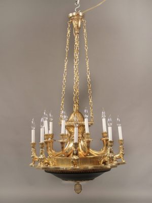 An Interesting Late 19th / Early 20th Century Gilt Bronze Empire Style Sixteen Light Chandelier