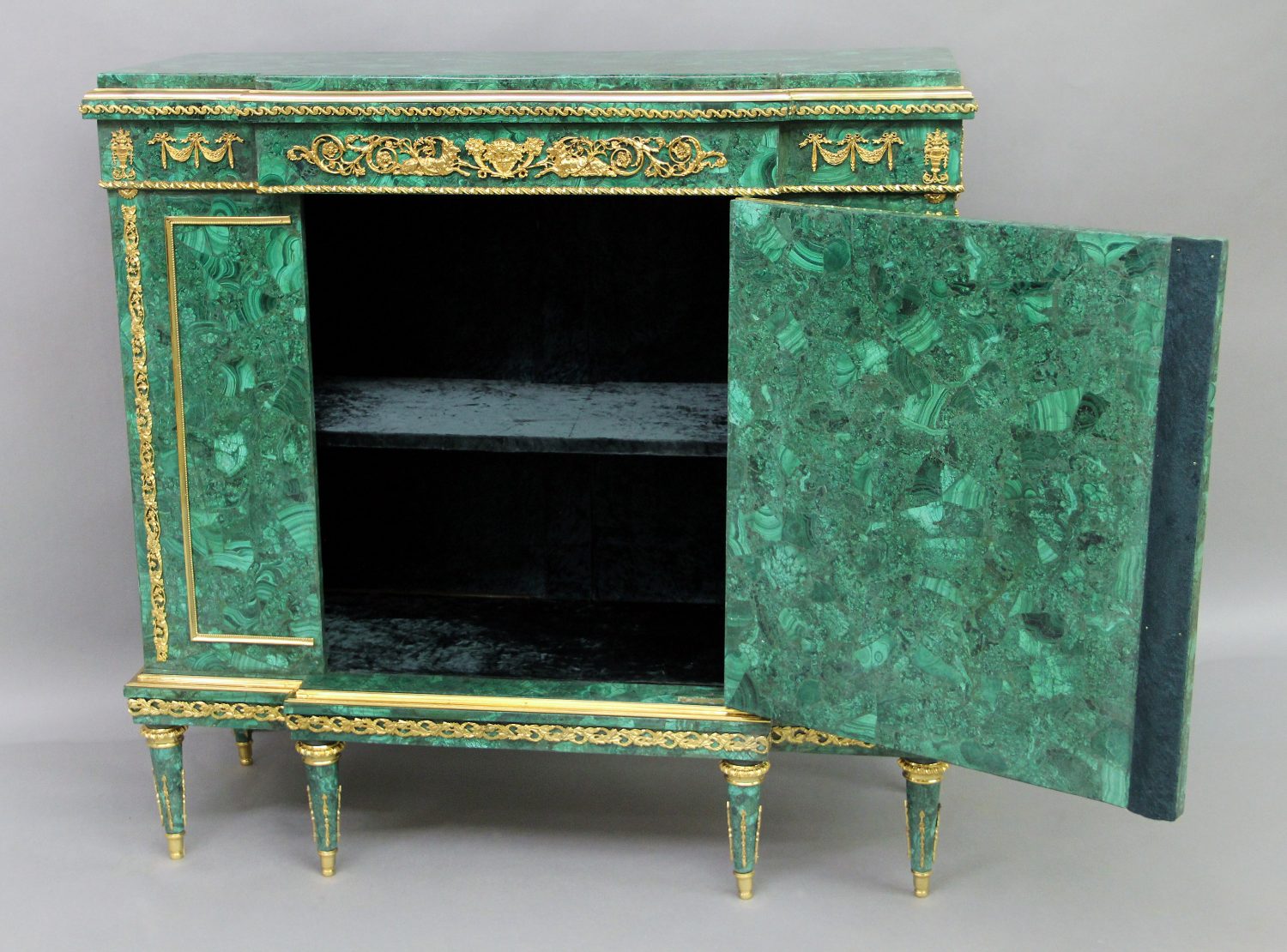 An Excellent Late 19th Century Gilt Bronze Mounted Louis XVI Style Malachite Cabinet - Image 2