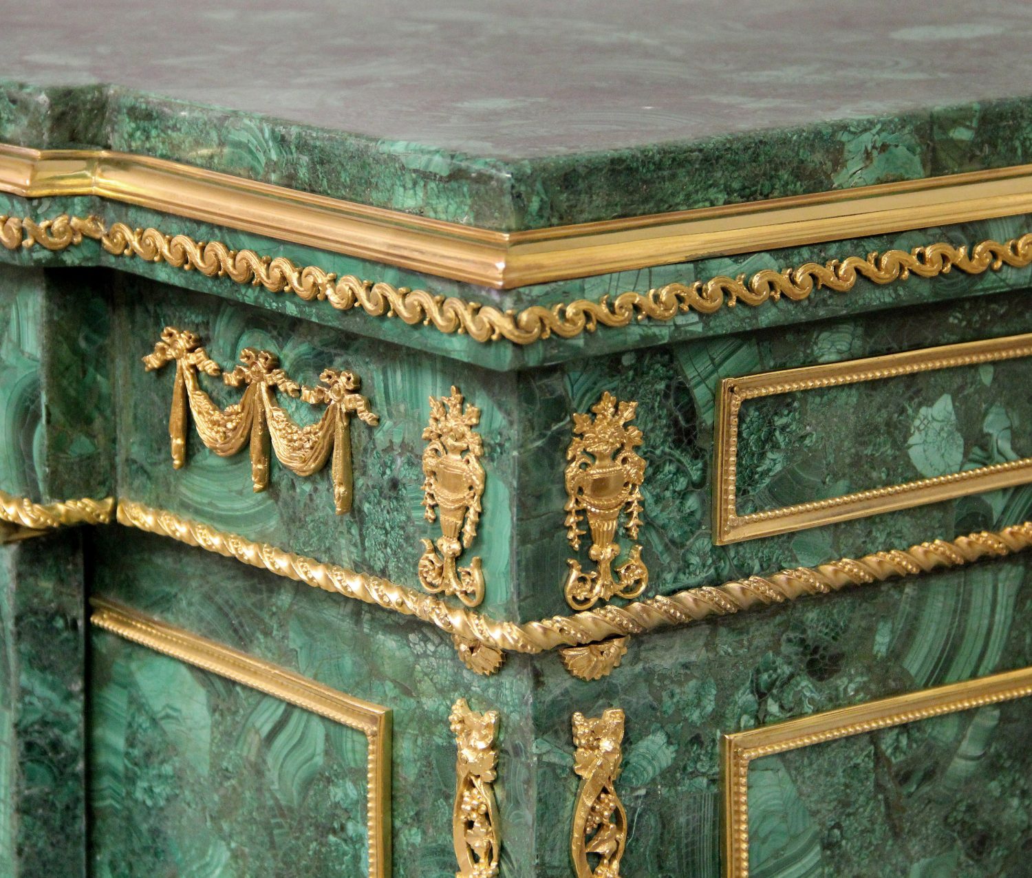 An Excellent Late 19th Century Gilt Bronze Mounted Louis XVI Style Malachite Cabinet - Image 5