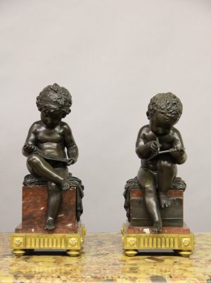 A Cute Pair of Late 19th Century Bronze Children Depicting the Arts and Literature