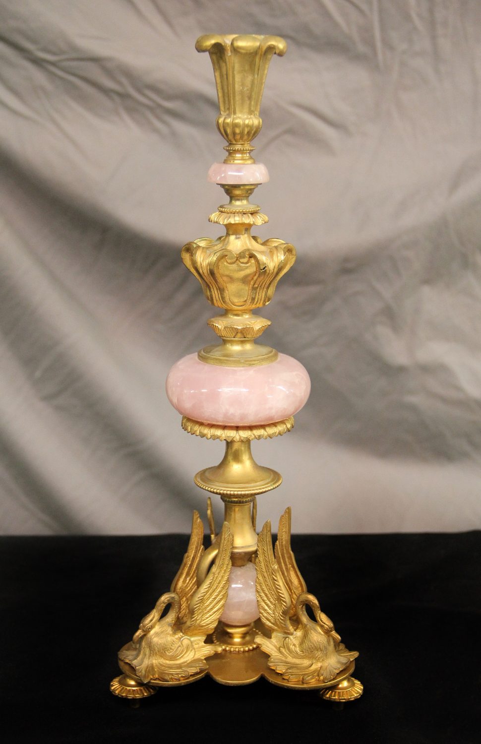 A Fine Pair of Early 20th Century Gilt Bronze and Rose Quartz Candelabra - Image 2