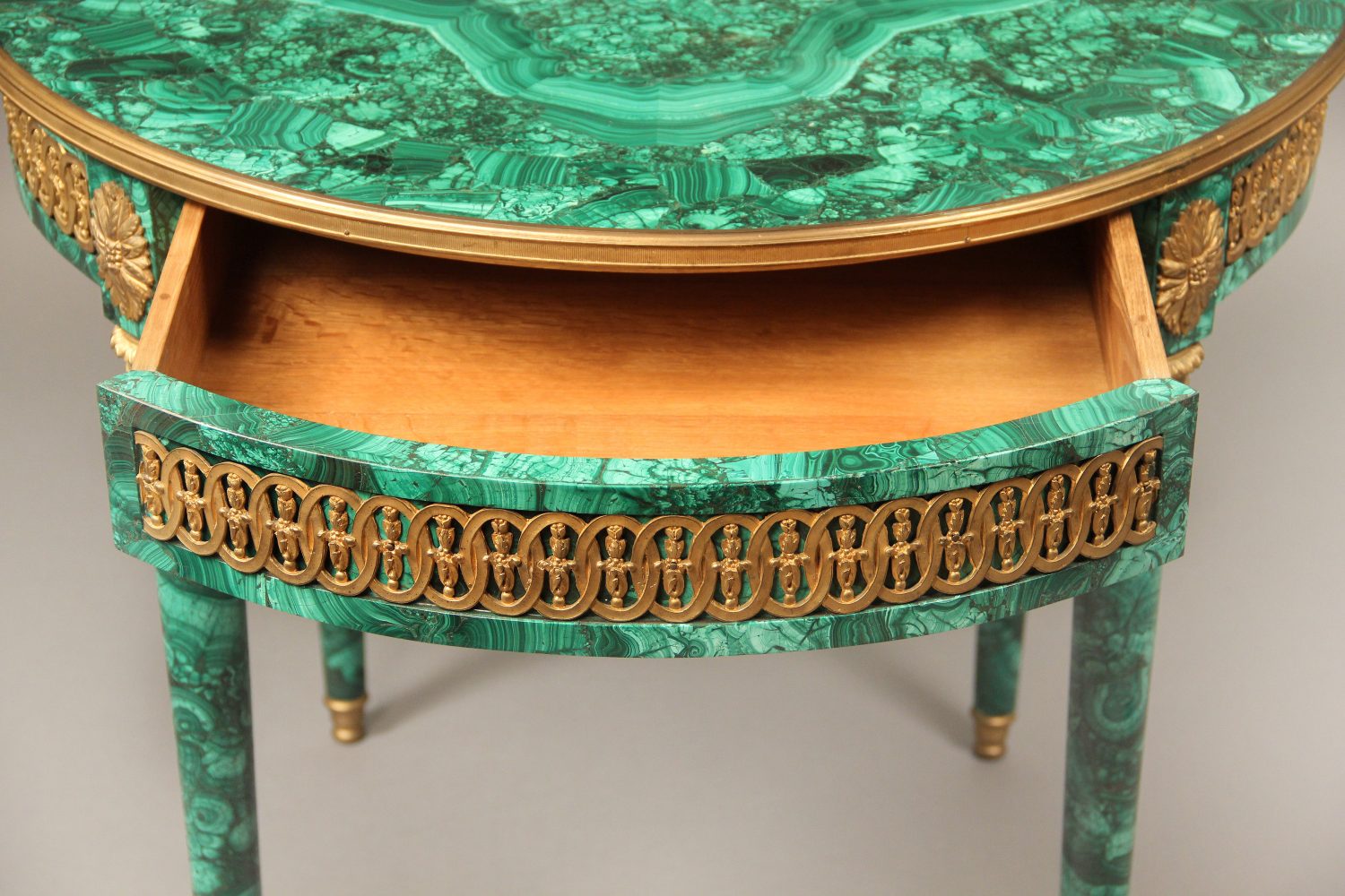 A Wonderful Late 19th Century Gilt Bronze Mounted Louis XVI Style Malachite Center Table - Image 2