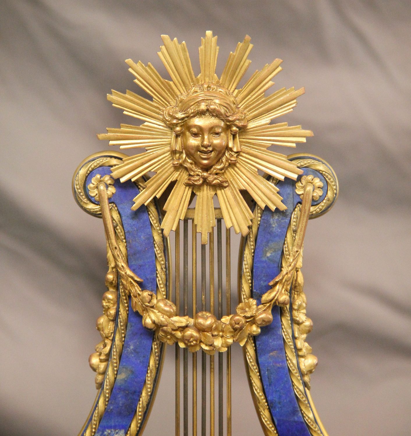 A Fine 18th Century Gilt Bronze and Lapis Lazuli Striking Lyre Mantle Clock - Image 2