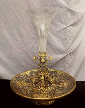 A Lovely Quality Late 19th Century Gilt Bronze and Crystal Centerpiece by Barbedienne
