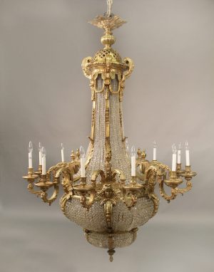 A Very Impressive and Palatial Late 19th Century Gilt Bronze and Crystal Twenty Four Light Basket Chandelier