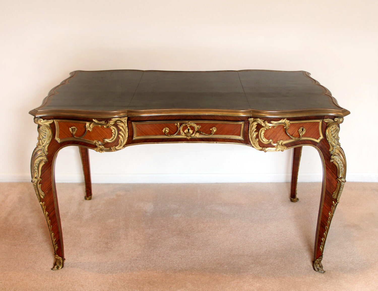 A Nice Late 19th Century Louis XV Style Gilt Bronze Mounted Bureau Plat