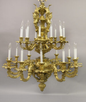 A Spectacular and Palatial Late 19th Century Gilt Bronze Twenty Four Light Chandelier
