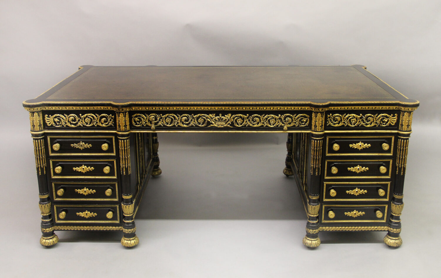 An Exceptional and Unusual 19th Century Louis XVI Style Gilt Bronze Mounted English Partners Desk Made for the French Market - Image 2
