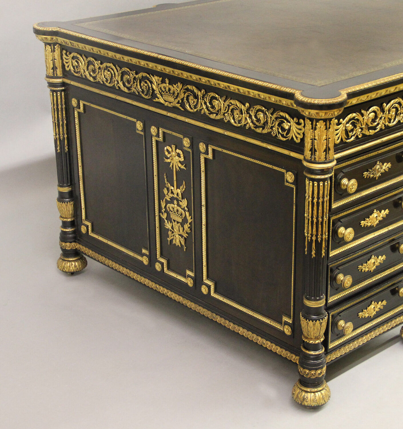 An Exceptional and Unusual 19th Century Louis XVI Style Gilt Bronze Mounted English Partners Desk Made for the French Market - Image 5