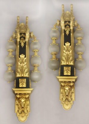 An Impressive and Imposing Pair of Early 20th Century Gilt Bronze Six Light Sconces