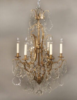 Nice Late 19th Century Gilt Bronze and Cut Crystal Nine Light Chandelier