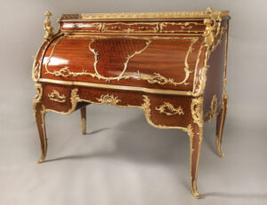 A Very Special and Palatial Early 20th Century Louis XV Style Gilt Bronze Mounted Mahogany and Bois Satine Parquetry Bureau a Cylindre By François Linke