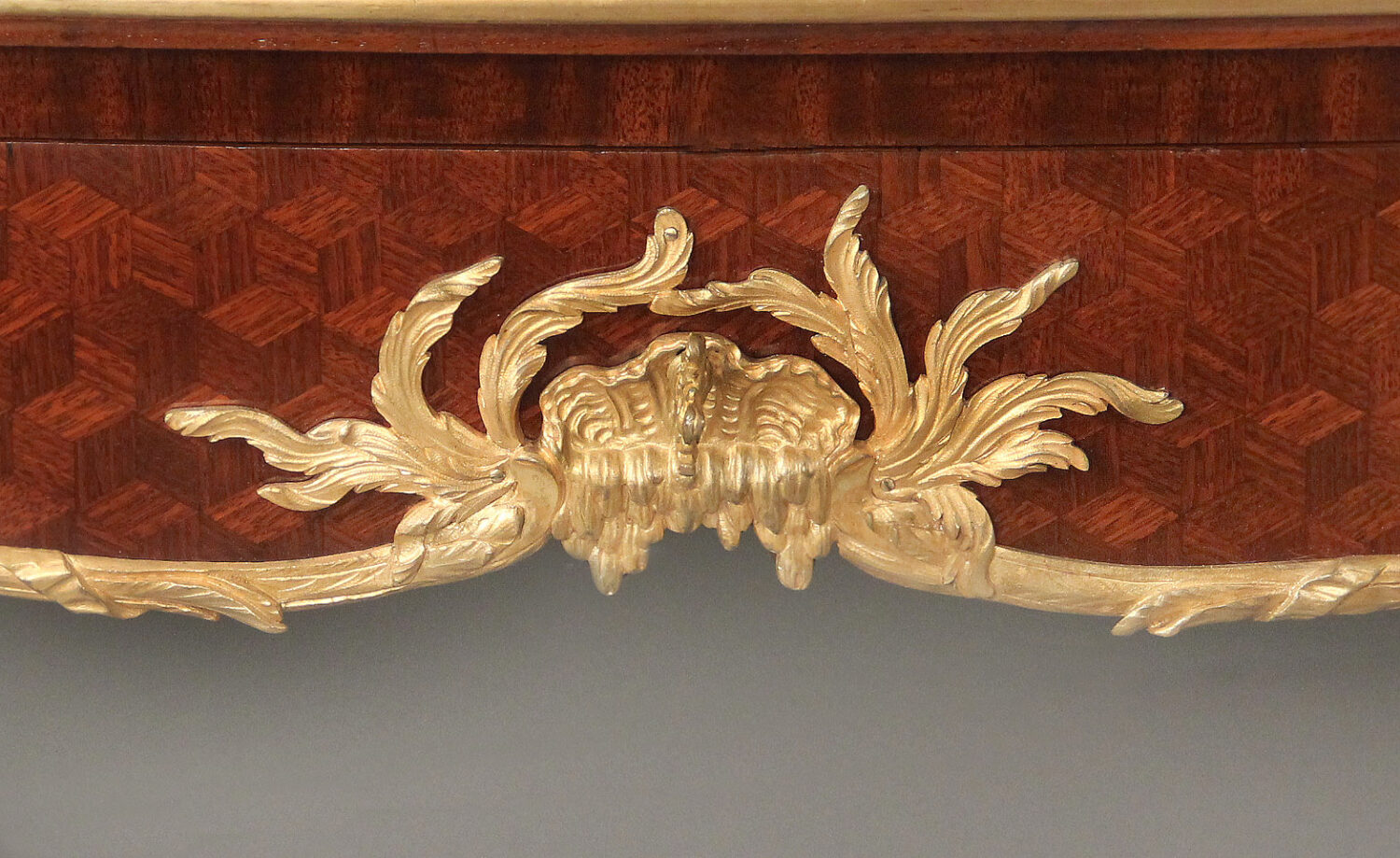 A Very Special and Palatial Early 20th Century Louis XV Style Gilt Bronze Mounted Mahogany and Bois Satine Parquetry Bureau a Cylindre By François Linke - Image 6