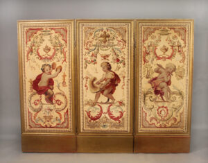 A Rare and Very Special Late 19th Century Louis XVI Style Giltwood and Aubusson Tapestry Three Panel Floor Screen