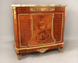 A Wonderful Late 19th Century Louis XVI Style Gilt Bronze Mounted Marquetry and Parquetry Cabinet by Maison Forest, Paris