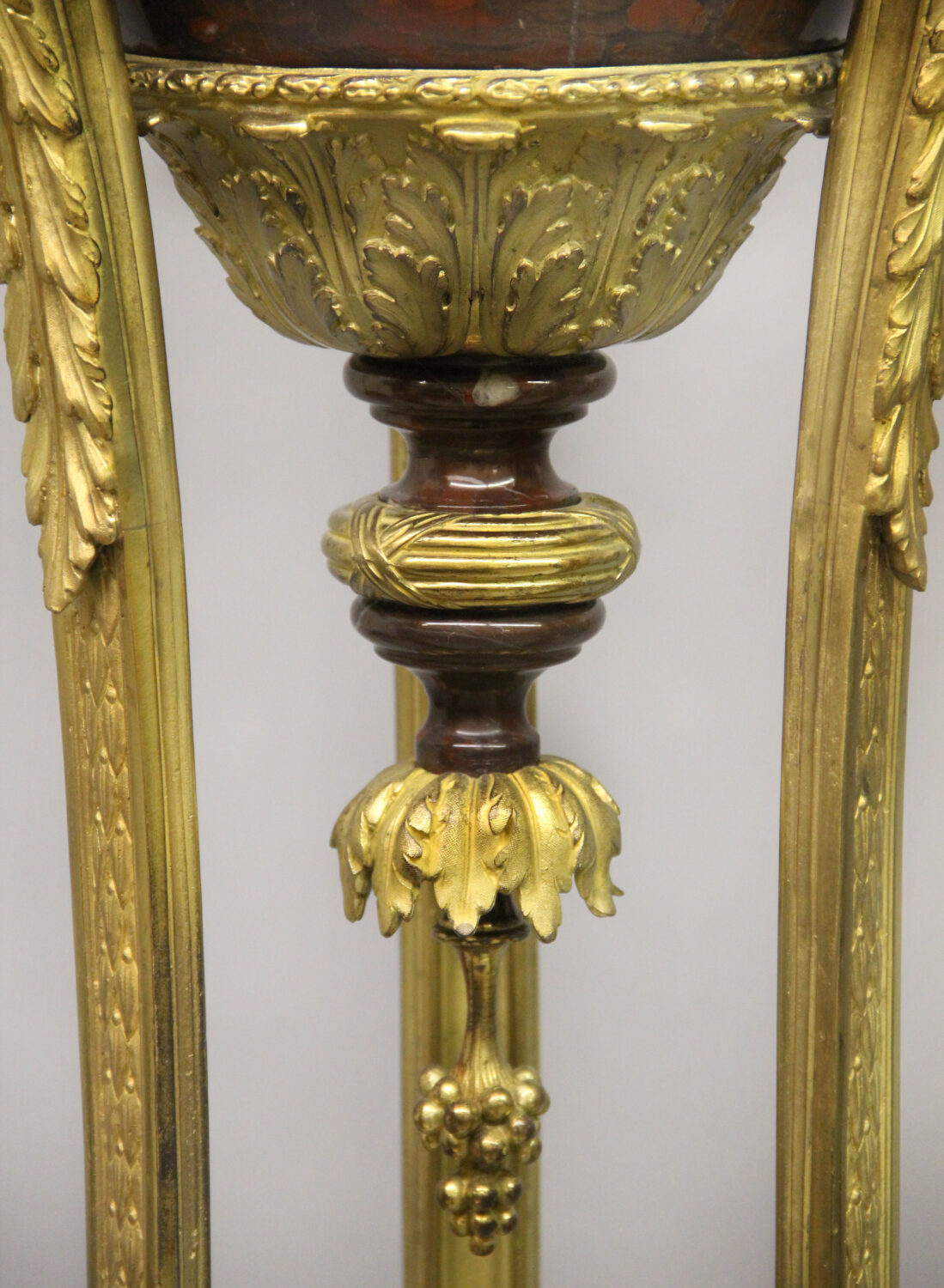 An Excellent Quality Pair of Late 19th Century Regence Style Napoleon III Gilt Bronze and Rouge Griotte Marble Jardinieres-on-stands - Image 4