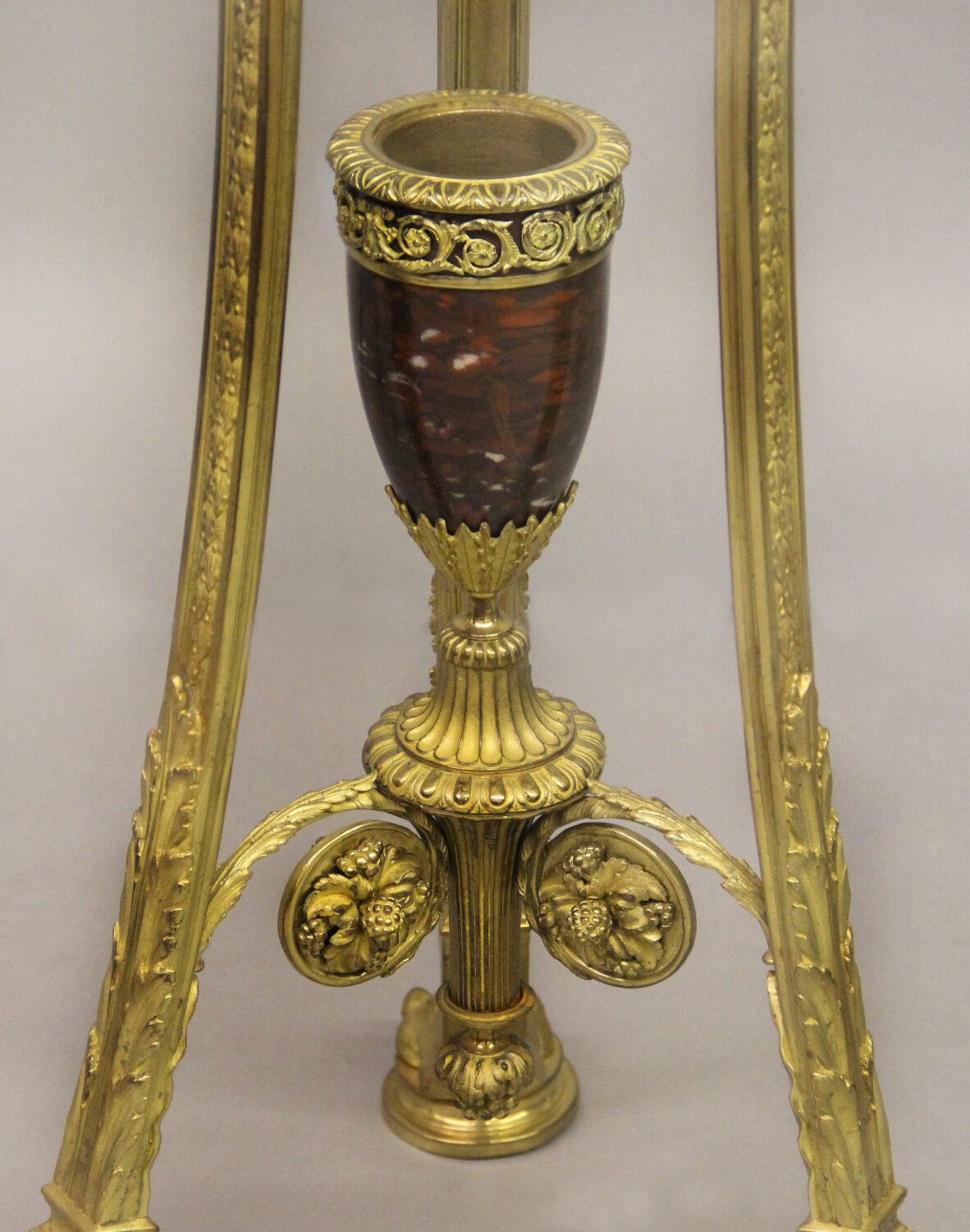 An Excellent Quality Pair of Late 19th Century Regence Style Napoleon III Gilt Bronze and Rouge Griotte Marble Jardinieres-on-stands - Image 5