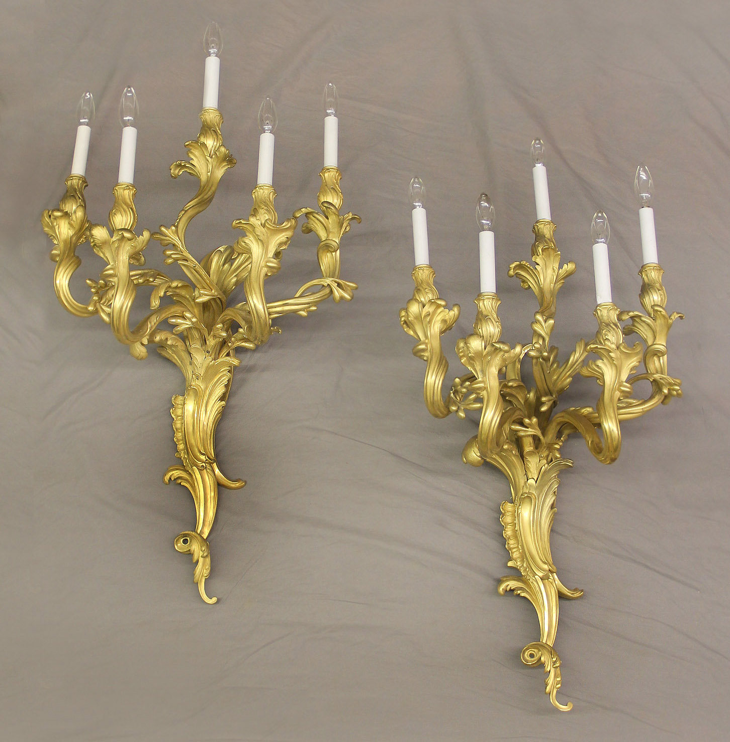 A Very Fine Set of Four Early 20th Century Gilt Bronze Five Light Sconces By Caldwell - Image 2
