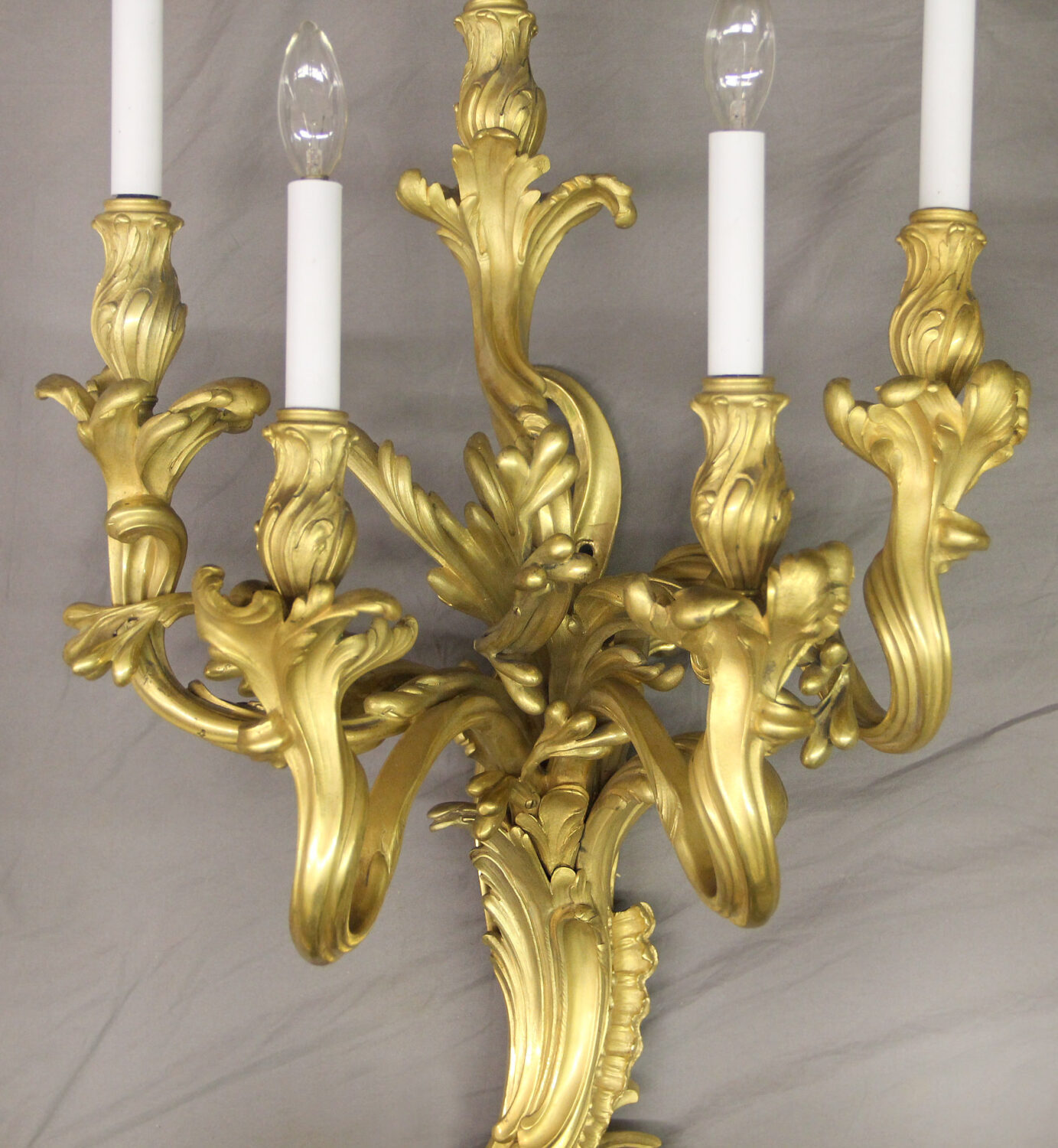 A Very Fine Set of Four Early 20th Century Gilt Bronze Five Light Sconces By Caldwell - Image 3