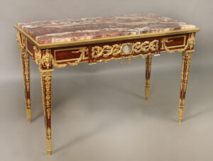 An Exceptionally Fine Late 19th Century Louis XVI Style Gilt Bronze Mounted Mahogany Center Table By Joseph Zwiener
