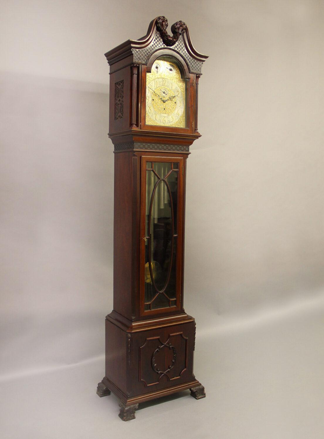 A Nice Late 19th Century English Carved Nine Tube Longcase Grandfather Clock