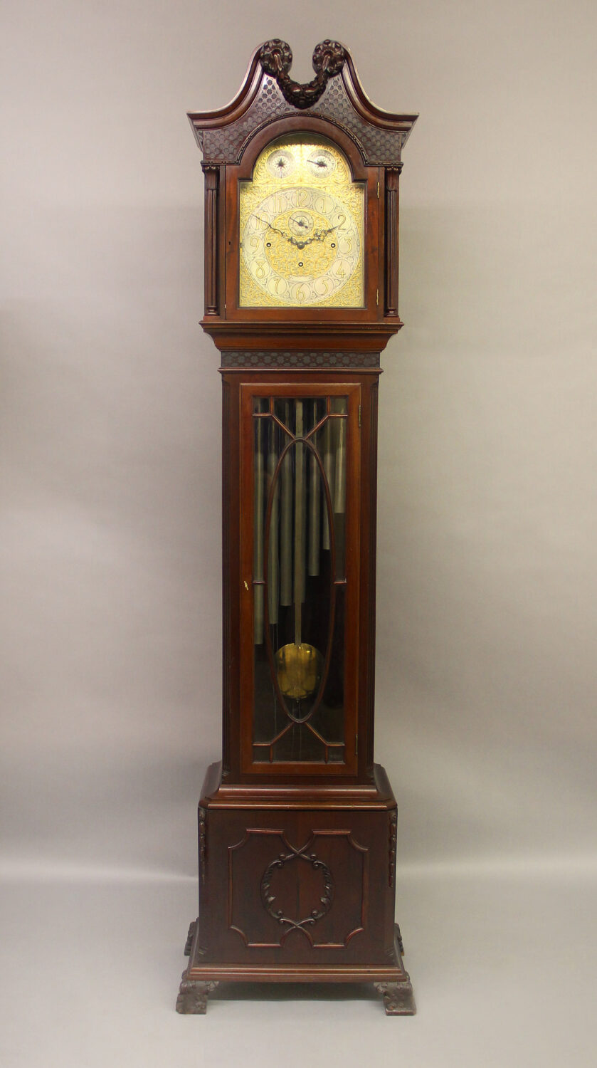 A Nice Late 19th Century English Carved Nine Tube Longcase Grandfather Clock - Image 2