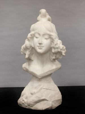 A Pretty Early 20th Century White Carrara Marble Bust of a Woman by Morin