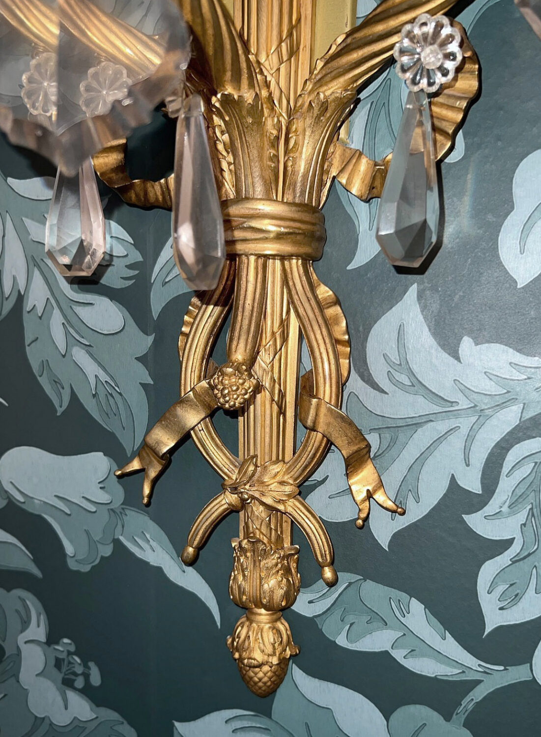 An Excellent Pair of Late 19th Century Gilt Bronze and Crystal Three Light Sconces - Image 4