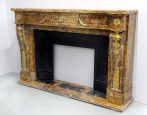 An Interesting and Rare Late 19th Century Gilt Bronze Mounted Giallo di Siena Marble Fireplace