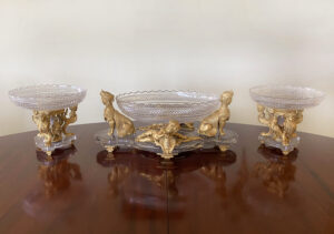 A Very Rare and Superb Quality Late 19th Century Gilt Bronze and Cut Crystal Three Piece Garniture De Table By Baccarat