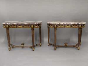 An Exceptional Pair of Late 19th Century Louis XVI Style Gilt Bronze Mounted Consoles