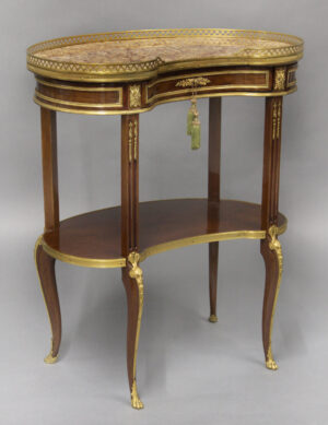 A Lovely Late 19th Century Transitional Style Gilt Bronze Mounted Mahogany kidney-Shaped Occasional Table