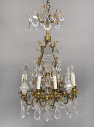 A Lovely Late 19th Century Gilt Bronze and Crystal Eight Light Chandelier