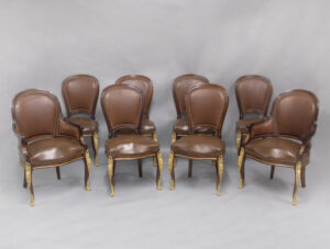 A Wonderful Set of Eight Late 19th Century Gilt Bronze Mounted Louis XV Style Dining Chairs