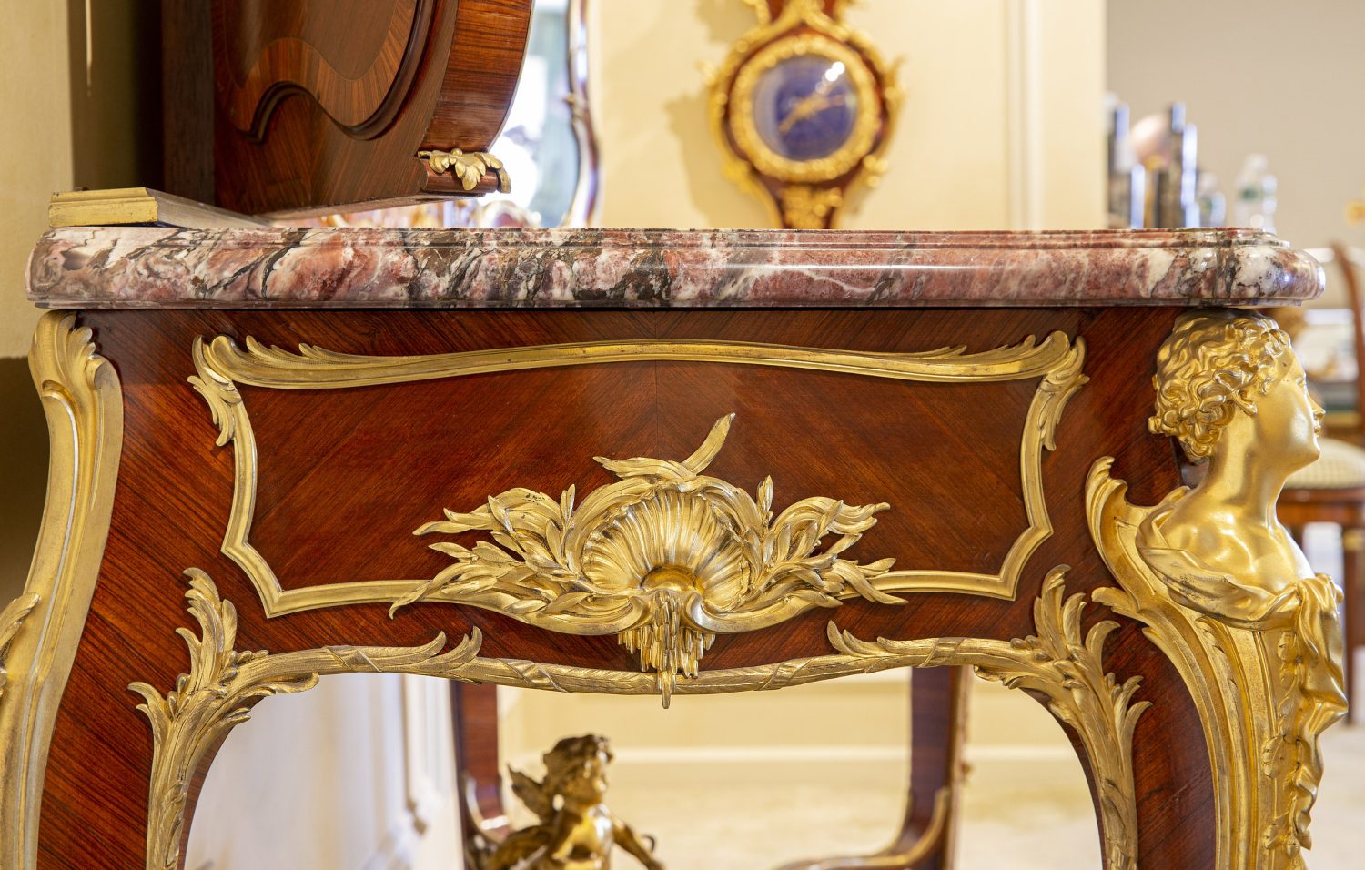 A Palatial and Rare Early 20th Century Belle Epoque Gilt Bronze, Kingwood, Bois Satiné and Fruitwood Marquetry Dressing Table By François Linke - Image 10