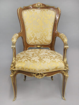 A Wonderful Modern Louis XV Style Gilt Bronze Mounted Arm Chair After François Linke