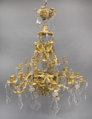 A Palatial and Excellent Quality Late 19th Century Gilt Bronze and Cut Crystal Thirty Light Chandelier