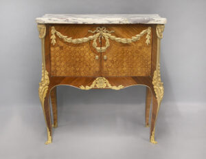 A Nice Late 19th/Early 20th Century Louis XV Style Gilt Bronze Mounted Inlaid Parquetry Commode/Cabinet